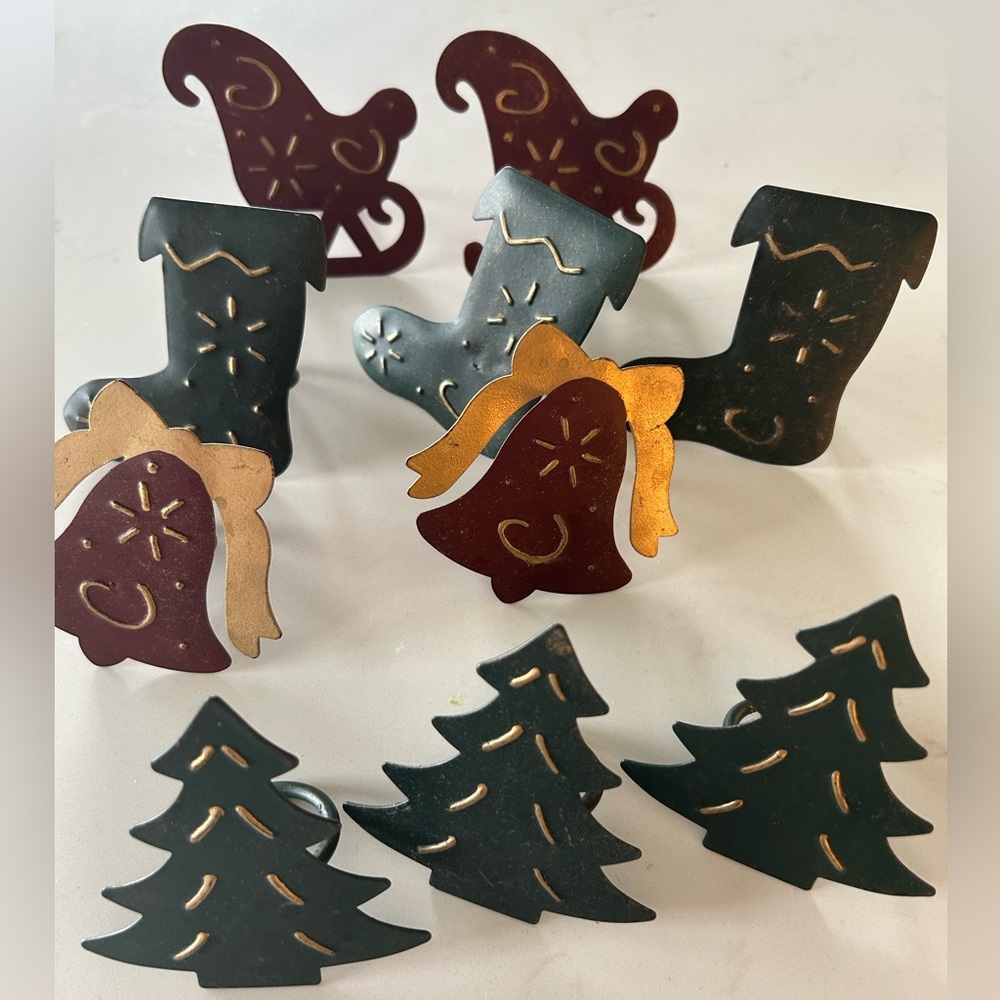 Festive Holiday Metal Napkin Rings Set of 10